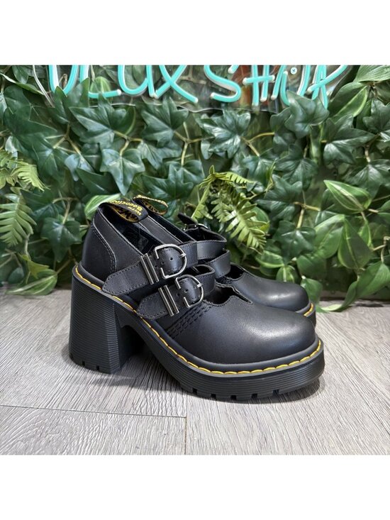 Dr. Martens Shoes - Dr. Martens Eviee Sendal Sendal Black Leather Heeled Mary Jane Shoes Women's 5